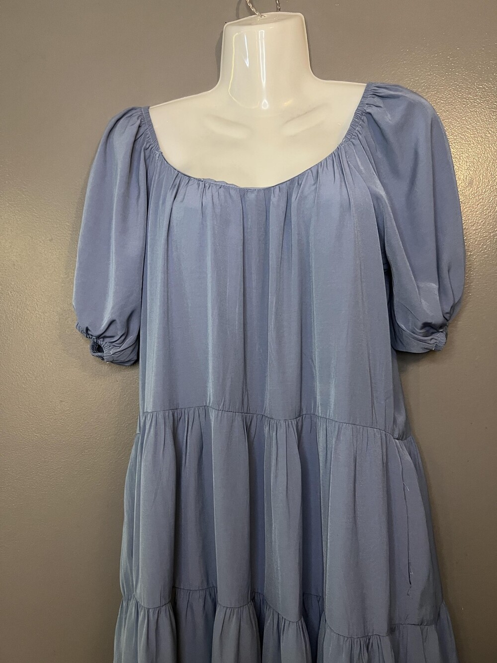 Pinch Dress Womens Small Blue Tiered Babydoll Puff Sleeve Ruffle Hem 3822D